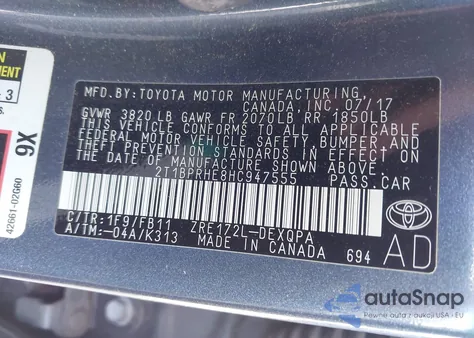 2017 Toyota Corolla Le Eco from USA, damaged, VIN 2T1BPRHE8HC947555